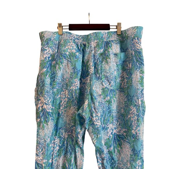Lilly Pulitzer Taron 100% Linen Pants Size XL Drawstrings Blue Pockets - Picture 6 of 8